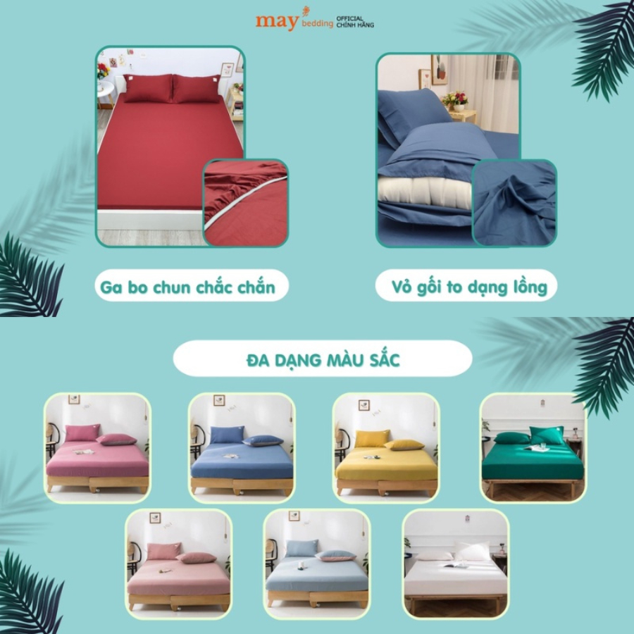 Ga giường Cotton cao cấp Maybedding (kèm 2 vỏ gối). Bộ Ga trải nệm giường Tici drap bọc đệm 1m2 1m6 1m8 2m2