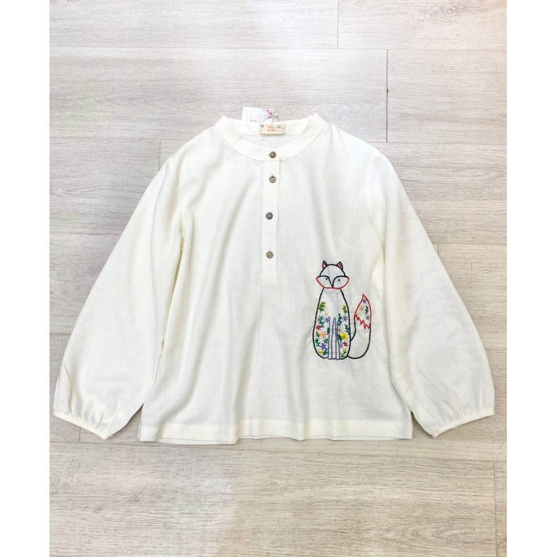 Áo Thêu Tay Lá In Hoa Sơmi Cổ Tàu Linen Mềm Mát