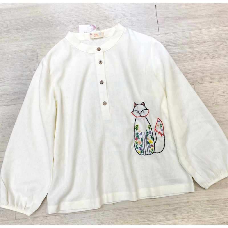 Áo Thêu Tay Lá In Hoa Sơmi Cổ Tàu Linen Mềm Mát