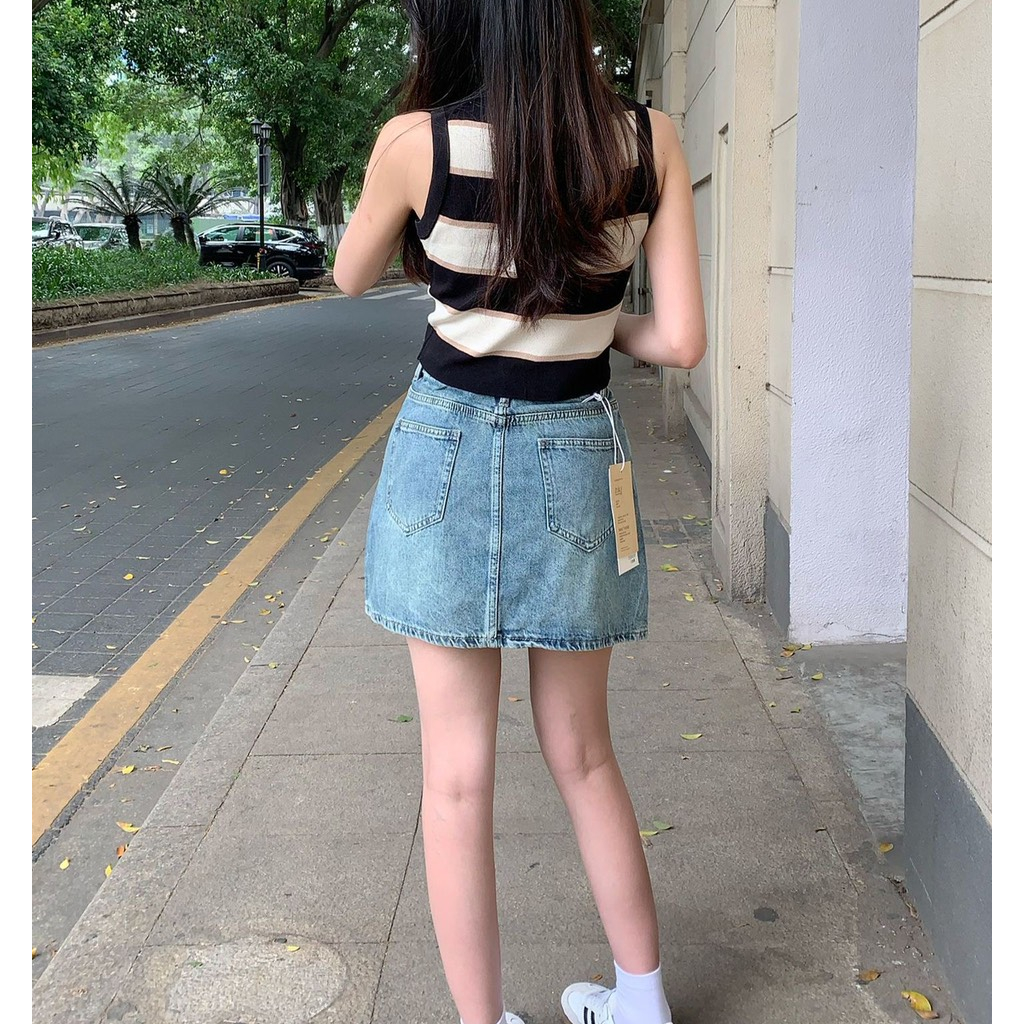 chân váy bò jean chữ a nữ jeans cạp cao phong cách style huyenjean_06 ms02 | BigBuy360 - bigbuy360.vn