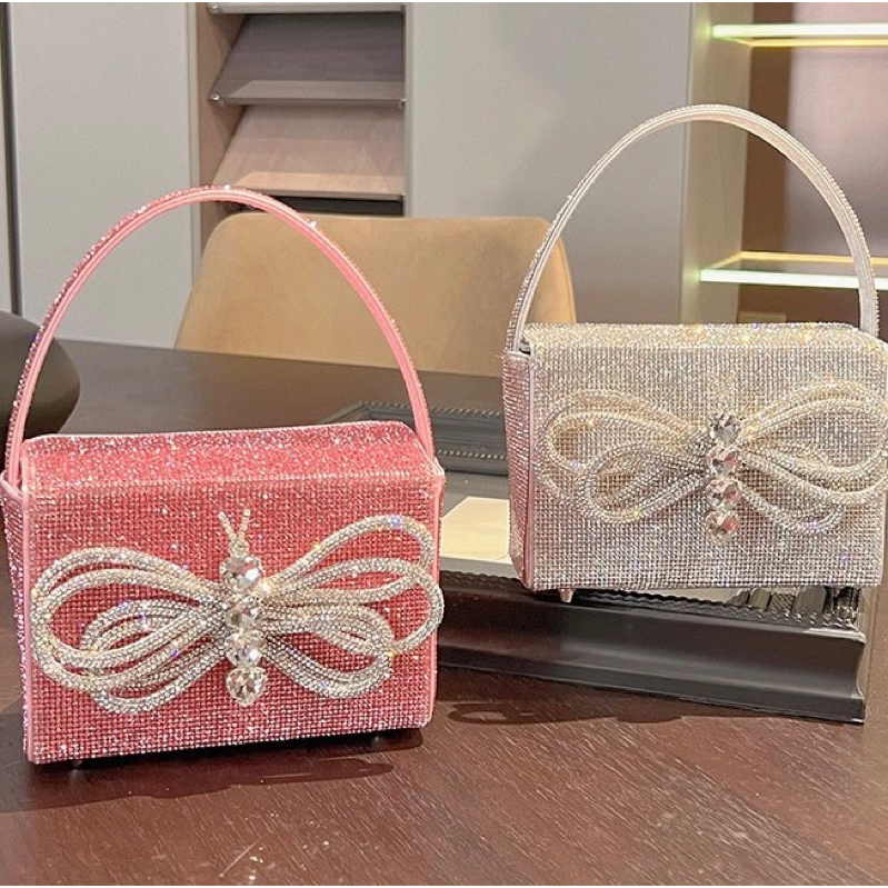 ORDER 🌸 Túi bling hộp vuông nơ full đá 16cm cầm tay hoặc đeo dây xích