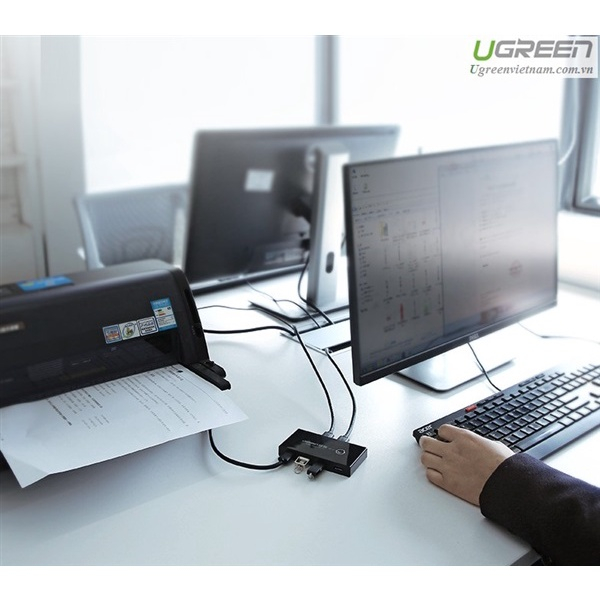 SWITCH HUB thiết bị chia sẻ 4 cổng USB 3.0 cho 2 Máy Tính Ugreen 30768 cao cấp dùng cho máy in, máy quét, chuột, phím...