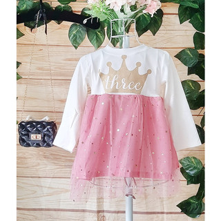 7-13kg Đầm tay dài hình vương miện cho bé gái