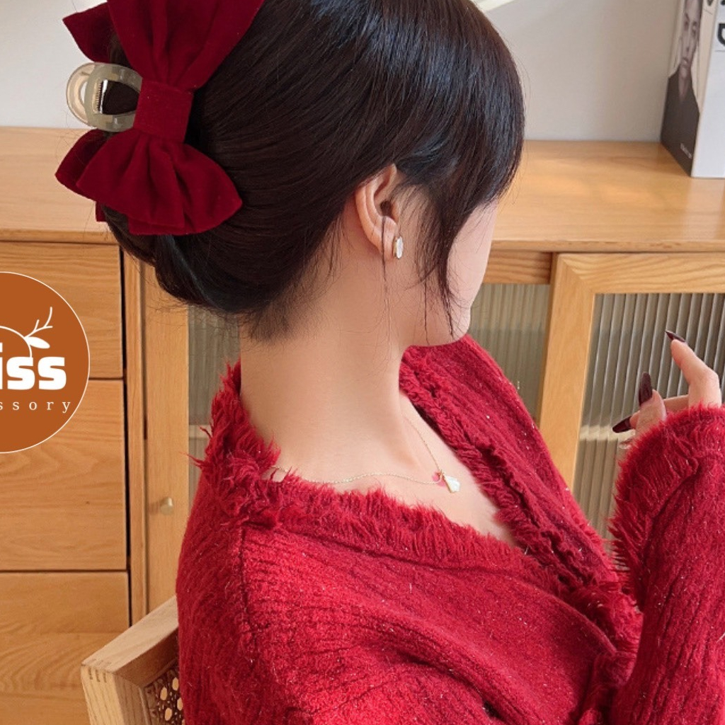 Kẹp càng cua bản to nơ nhung phong cách sang trọng 2 màu MK701
