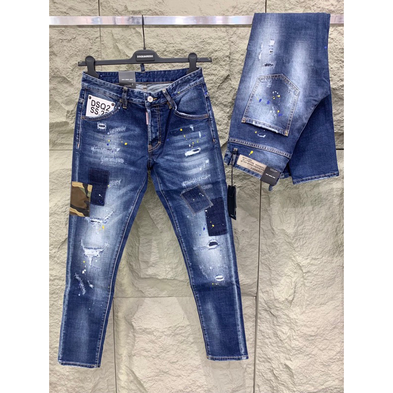 Quần bò jean cao cấp vá vải và dính sơn lên dáng cực đẹp