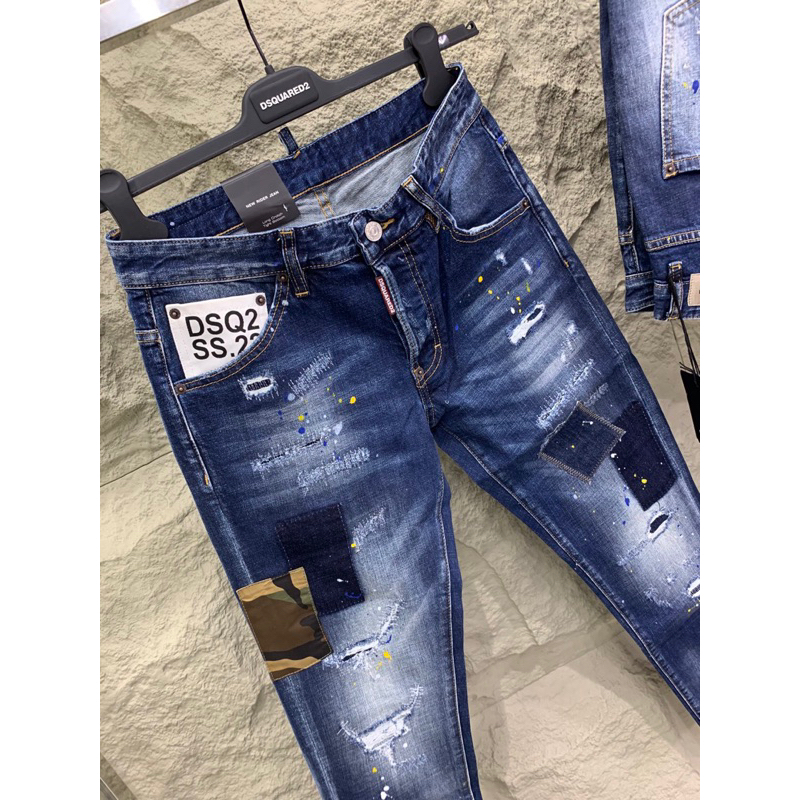 Quần bò jean cao cấp vá vải và dính sơn lên dáng cực đẹp