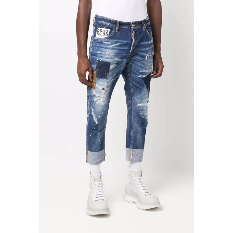 Quần bò jean cao cấp vá vải và dính sơn lên dáng cực đẹp