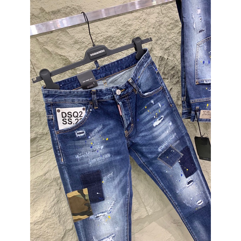 Quần bò jean cao cấp vá vải và dính sơn lên dáng cực đẹp