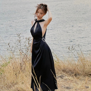 Đầm ashley lụa satin bóng cutout details đai đá eo sang chảnh TKCC