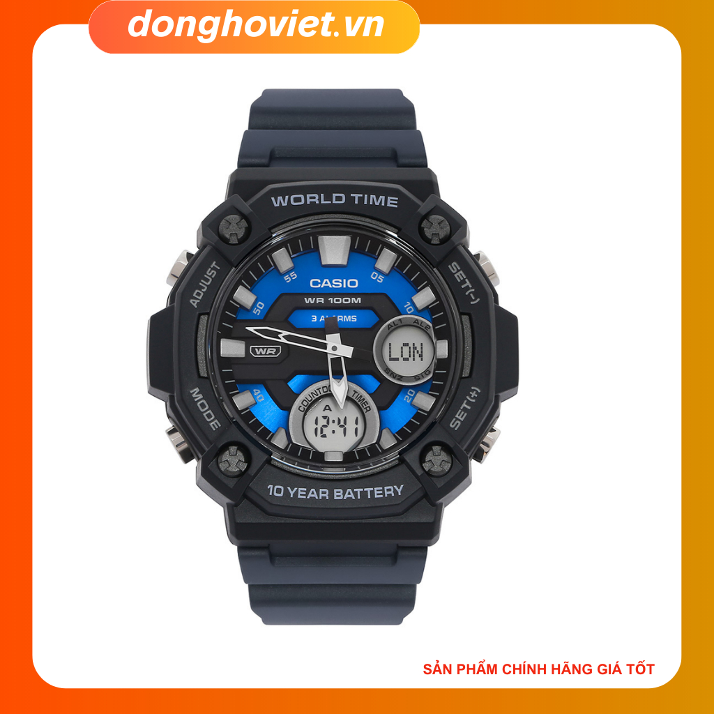 Đồng hồ nam casio aeq-120w-2avdf I Lịch - Bộ Bấm Giờ - Đèn Led