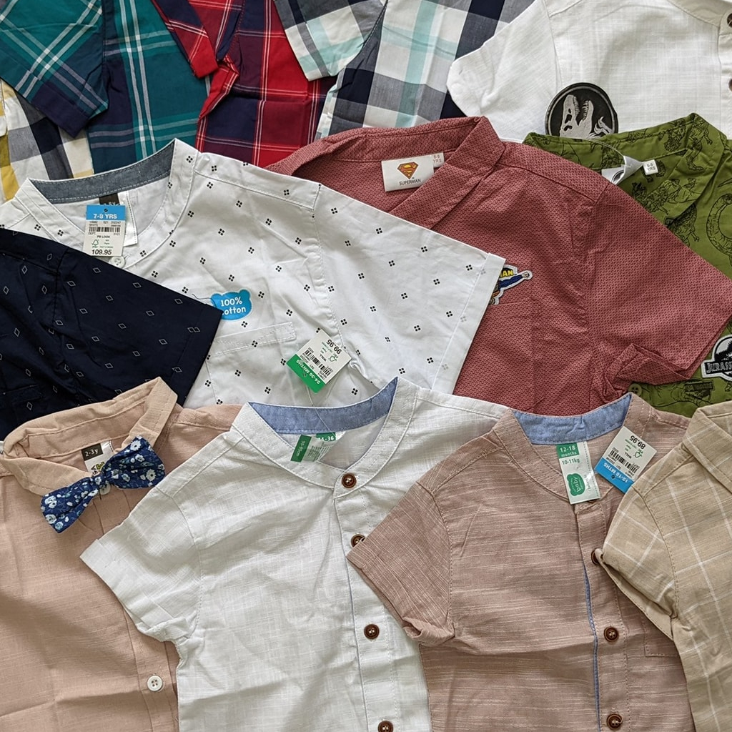 Áo sơ mi bé trai caro màu trơn dư xịn