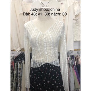 Áo kiểu si tuyển 2hand HK dài tay, dáng croptop, ren trắng