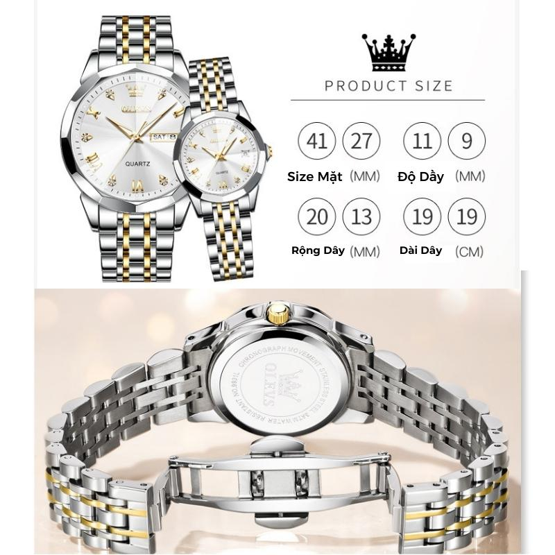 Đồng Hồ Nam Chính Hãng OLEVS 9931 Đồng Hồ Cặp Dây Đeo Bằng Thép Không Gỉ Mặt Kính Sapphire Tạo Hình Kim Cương
