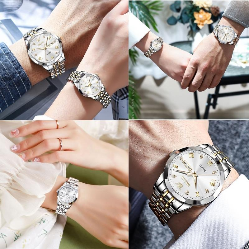 Đồng Hồ Nam Chính Hãng OLEVS 9931 Đồng Hồ Cặp Dây Đeo Bằng Thép Không Gỉ Mặt Kính Sapphire Tạo Hình Kim Cương