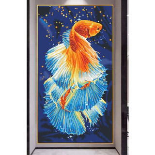 Tranh thêu chữ thập cá rồng kt 50x90 cm thêu kín