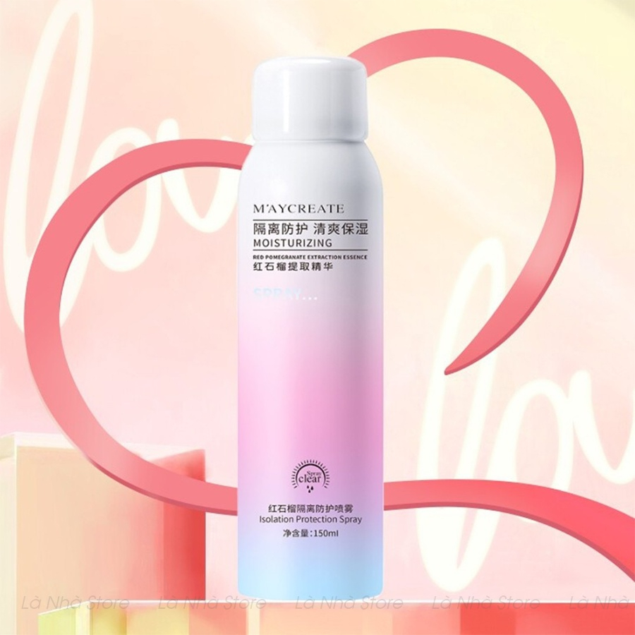 Xịt chống nắng Maycreate Moisturizing Spray 150ml, chai bình sịt cho Makeup hỗ trợ che khuyết điểm, dưỡng trắng da mặt.
