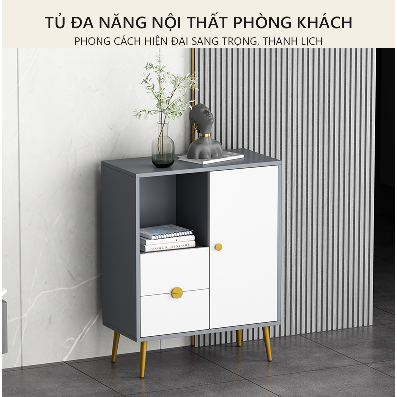 Tủ sách tủ để đồ decor trang trí phòng khách màu ghi xám phối trắng - gp273