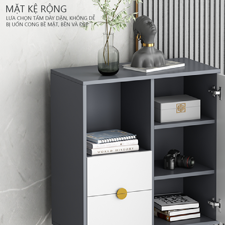 Tủ sách tủ để đồ decor trang trí phòng khách màu ghi xám phối trắng - gp273