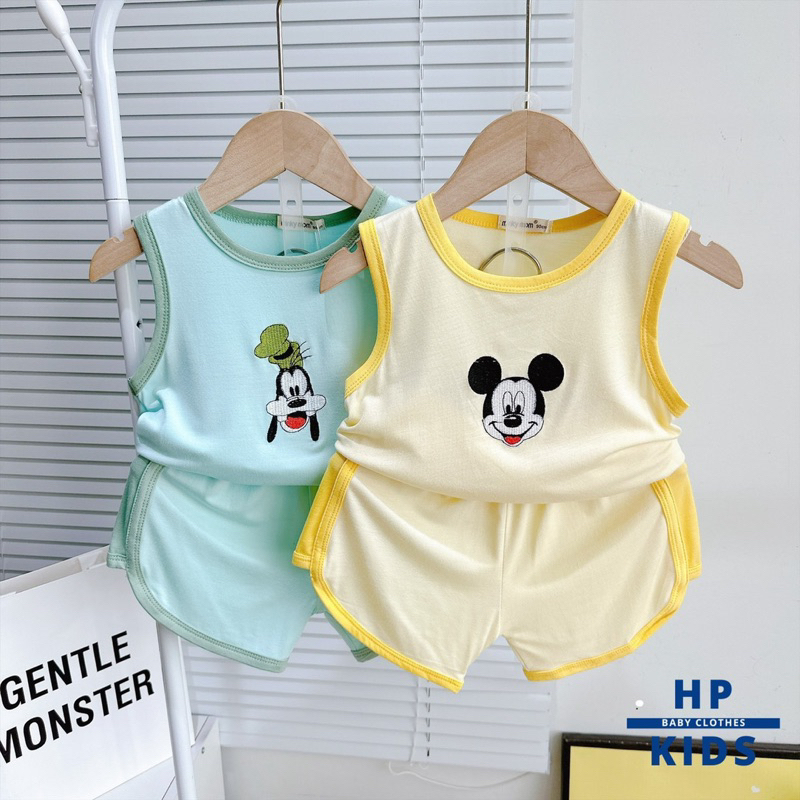 Bộ thun ba lỗ minky loại 1 thêu co giãn mềm mịn mát cho bé