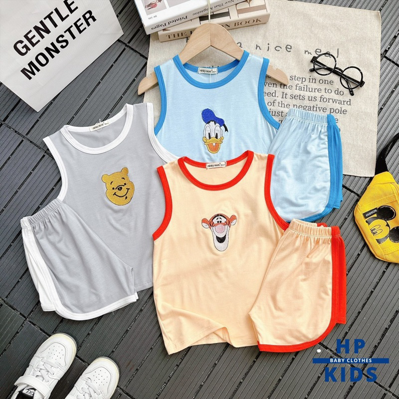 Bộ thun ba lỗ minky loại 1 thêu co giãn mềm mịn mát cho bé