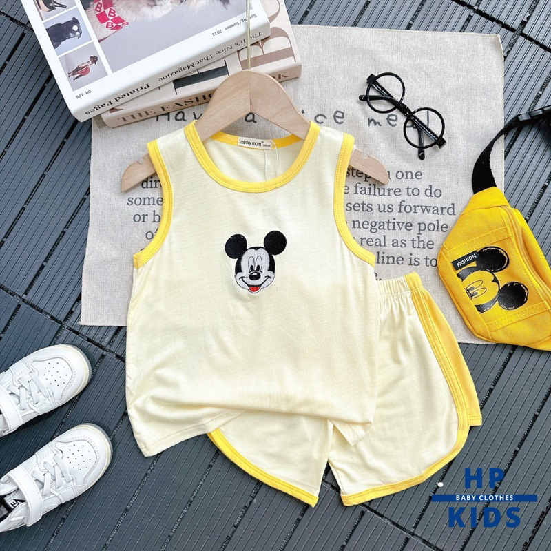 Bộ thun ba lỗ minky loại 1 thêu co giãn mềm mịn mát cho bé