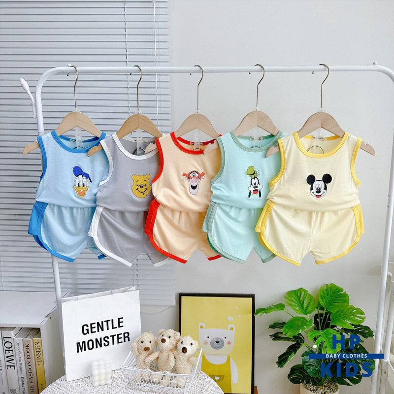 Bộ thun ba lỗ minky loại 1 thêu co giãn mềm mịn mát cho bé