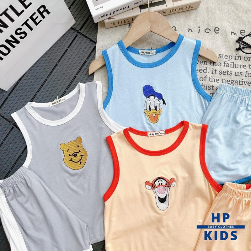 Bộ thun ba lỗ minky loại 1 thêu co giãn mềm mịn mát cho bé