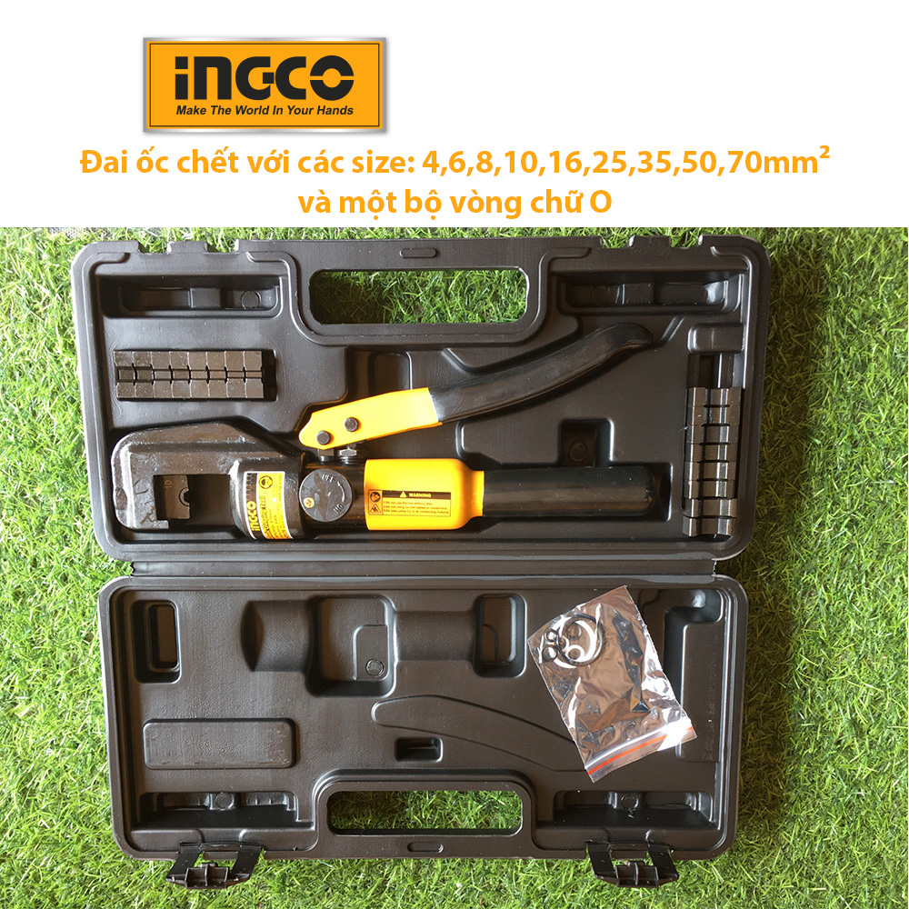 Kìm bấm đầu cos, kìm ép cốt thủy lực INGCO HHCT0170 đai ốc với các size 4,6,8,10,16,25,35,50,70mm²