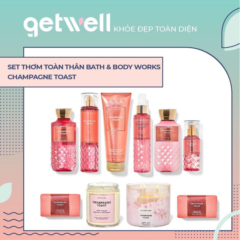 C H A M P A G N E TOAST | Sản Phẩm Tắm Dưỡng Xịt Thơm Toàn Thân Nến thơm phòng Bath & Body Works