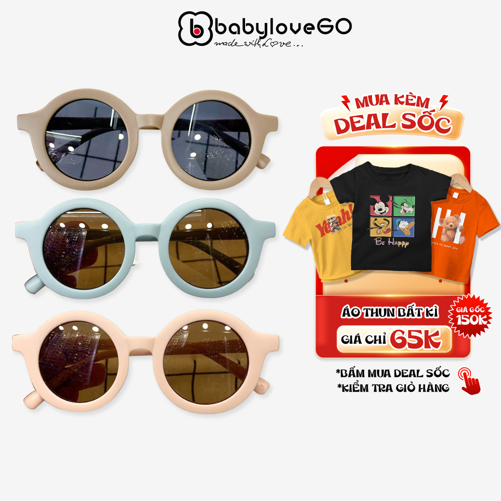 Kính Cho Bé BabyloveGo Gọng Tròn Sử Dụng Tròng Kính UV400 Chống Bức Xạ Phong Cách Vintage Cổ Điển KM001