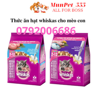 Thức ăn hạt mèo con whiskas Junior vị cá biển và cá thu và sữa gói 450gr