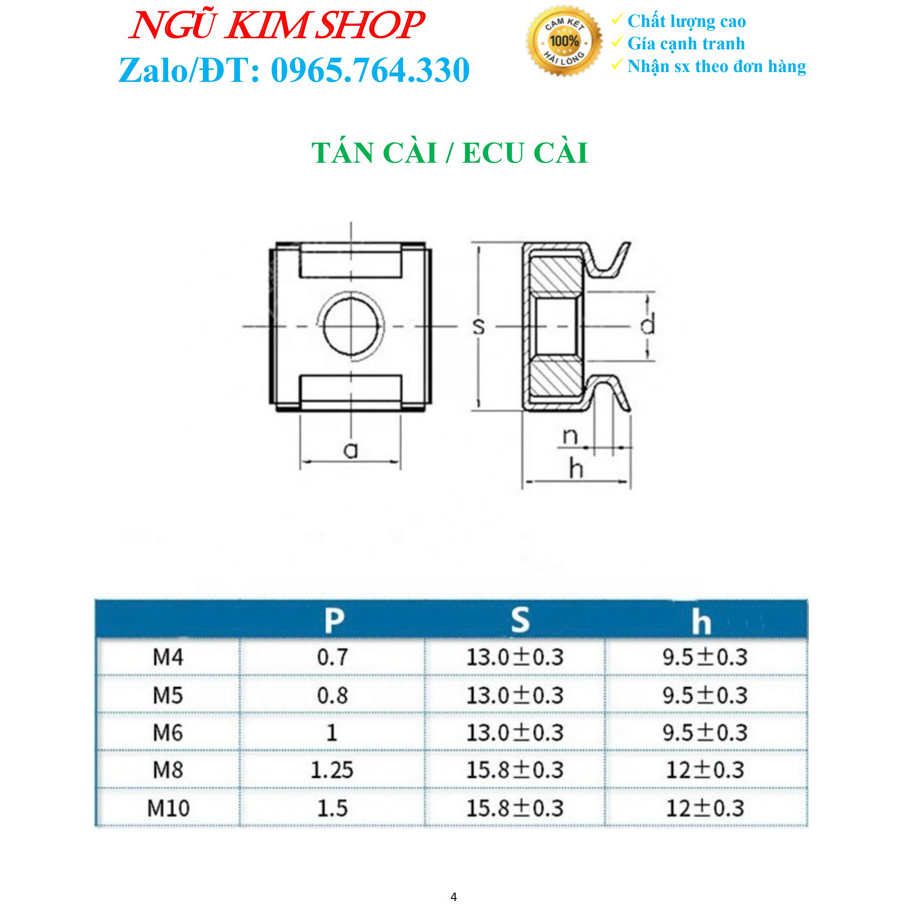 TÁN CÀI, ECU CÀI M5 _ M6 _ M8 _ M10 XI NIKEN