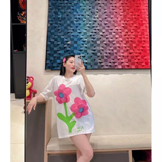 Áo phông 2 bông hoa nổi dáng rộng dấu quần siêu đẹp