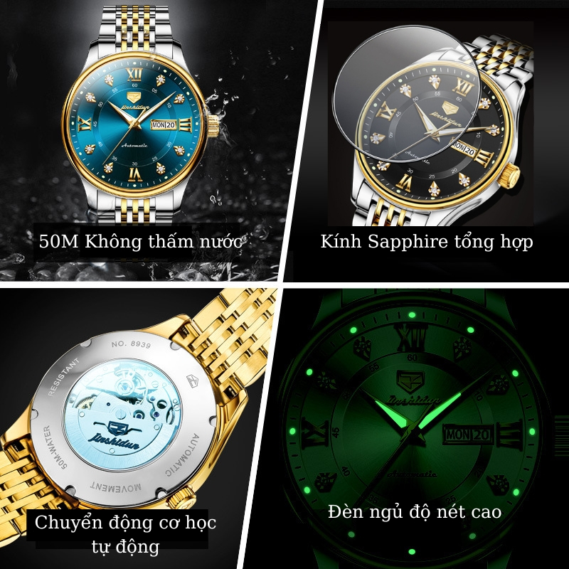 Đồng Hồ Cơ Nam Chính Hãng JSDUN 8939  Đồng Hồ Nam Automatic Dây Thép Đúc Đặc Kháng Nước 5ATM