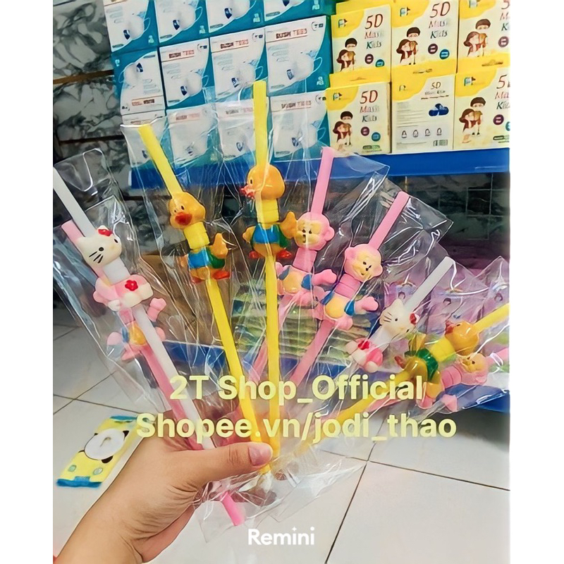 Ống Hút Nhựa Tái Sử Dụng - Hình Thú Hoạt Hình Co Giãn