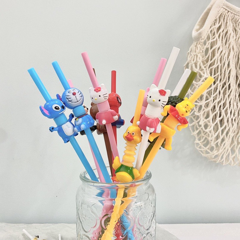 Ống Hút Nhựa Tái Sử Dụng - Hình Thú Hoạt Hình Co Giãn
