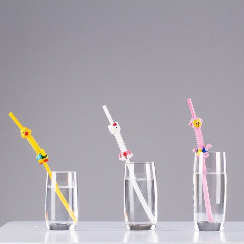 Ống Hút Nhựa Tái Sử Dụng - Hình Thú Hoạt Hình Co Giãn