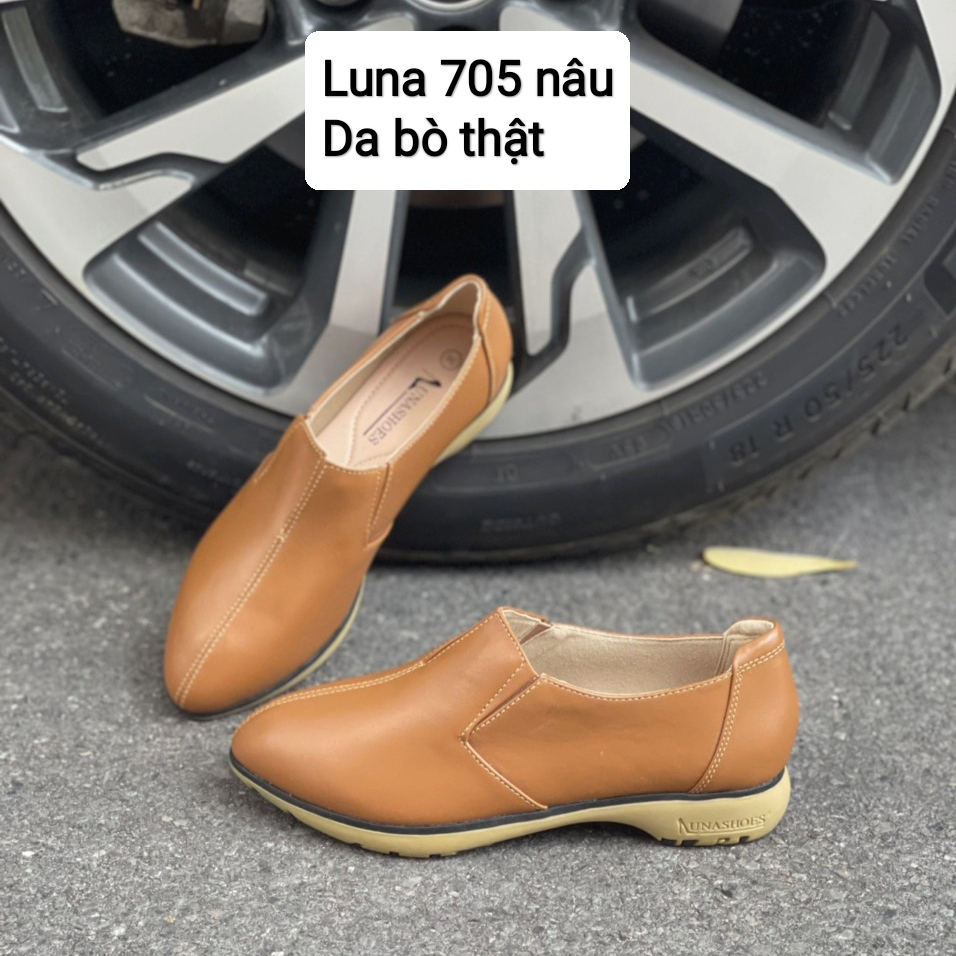 Giày slip on, giày lười nữ da bò thật LUNASHOES 42302 giầy bệt nữ cho mẹ đi êm chân dễ phối đồ trung niên