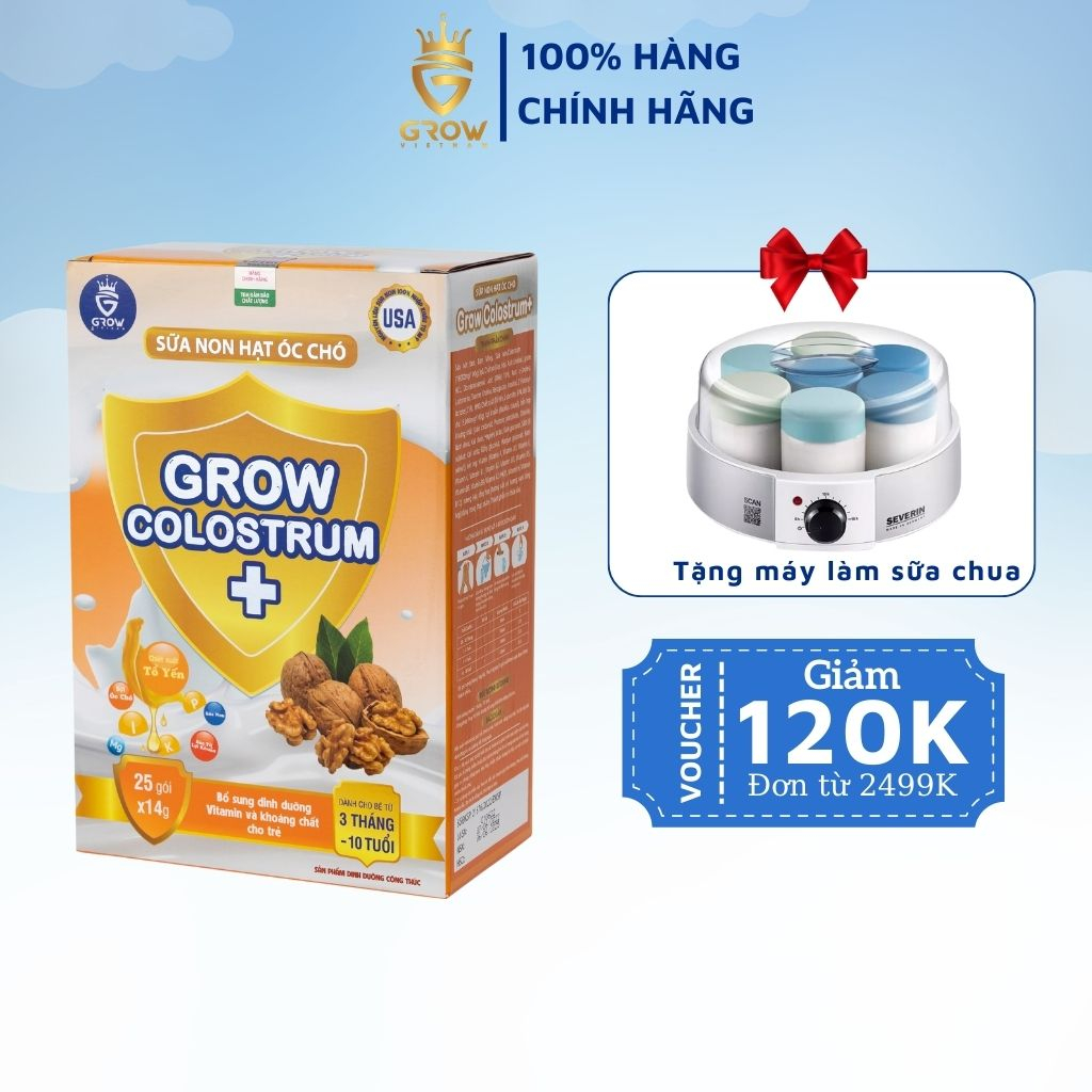 Combo 4 hộp sữa non hạt óc chó Grow Colostrum giúp phát triển chiều cao, trí thông minh hộp 25g x 14g