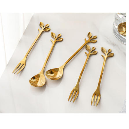 Thìa Decor hình lá | Thìa lá phong cách Vintage thời thượng hoàng kim hợp kim tạo hình 3 lá