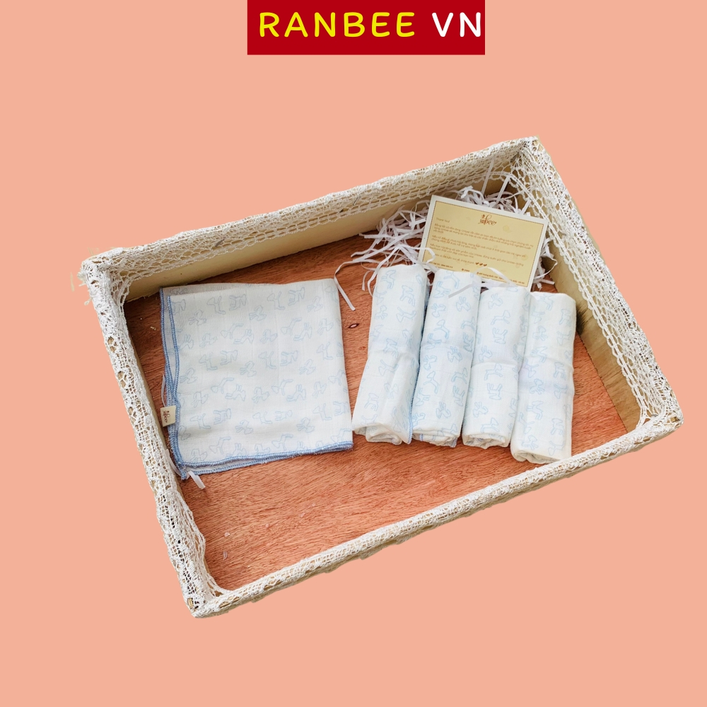Khăn Sữa Sợi Tre Bamboo Ranbee Set 5 chiếc/Hộp - Chất Liệu Xô Sợi Tre Cao Cấp (30*30cm) - PK03801