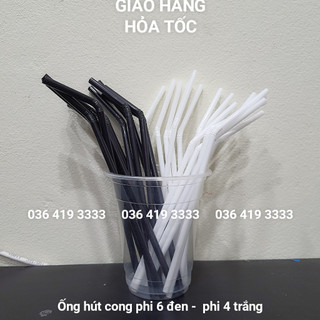 Ống hút cong có xoắn đen trắng ống hút cafe nước mía nước dừa 1 gói 70 cái