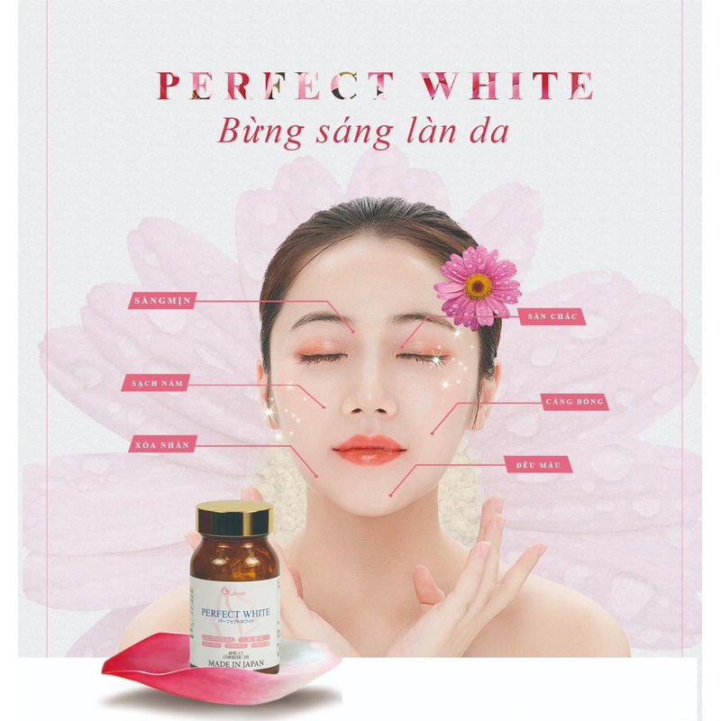 Viên uống trắng da Perfect White Nhật Bản 60v Jpanwell ngăn lão hoá trắng mịn da