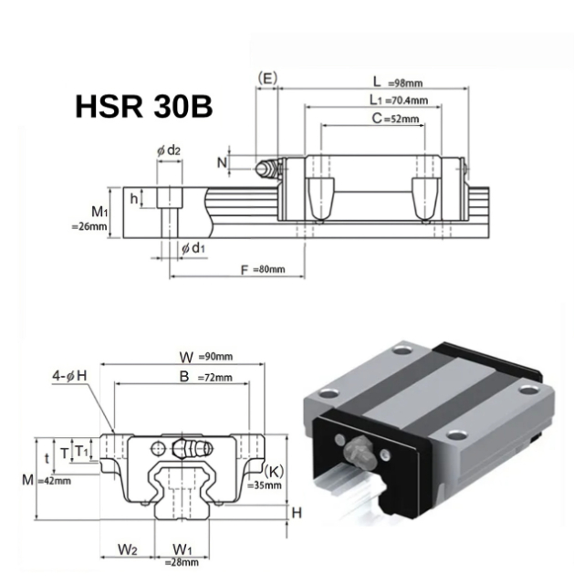 Con trượt vuông (Linear block) HSR30BSS Samick THK