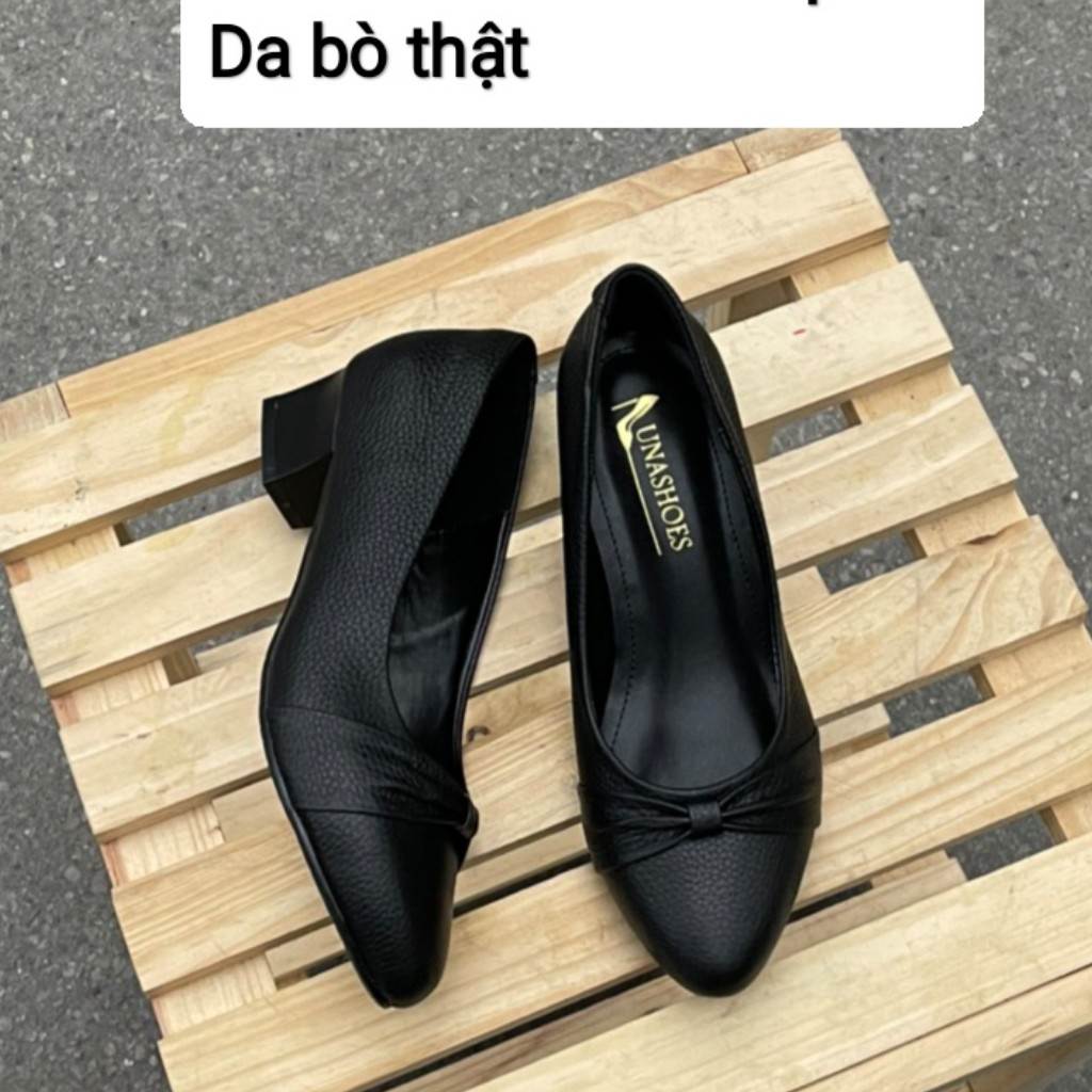 Giày cao gót nữ 3p LUNASHOES 10184 giày da bò thật đi êm chân, dễ phối đồ chất lượng cao giầy vnxk