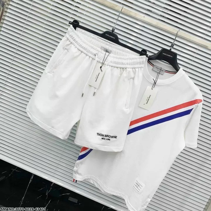 Bộ thun nam BH17 Sọc Đỏ xanh chất vải đũi thái loại đẹp