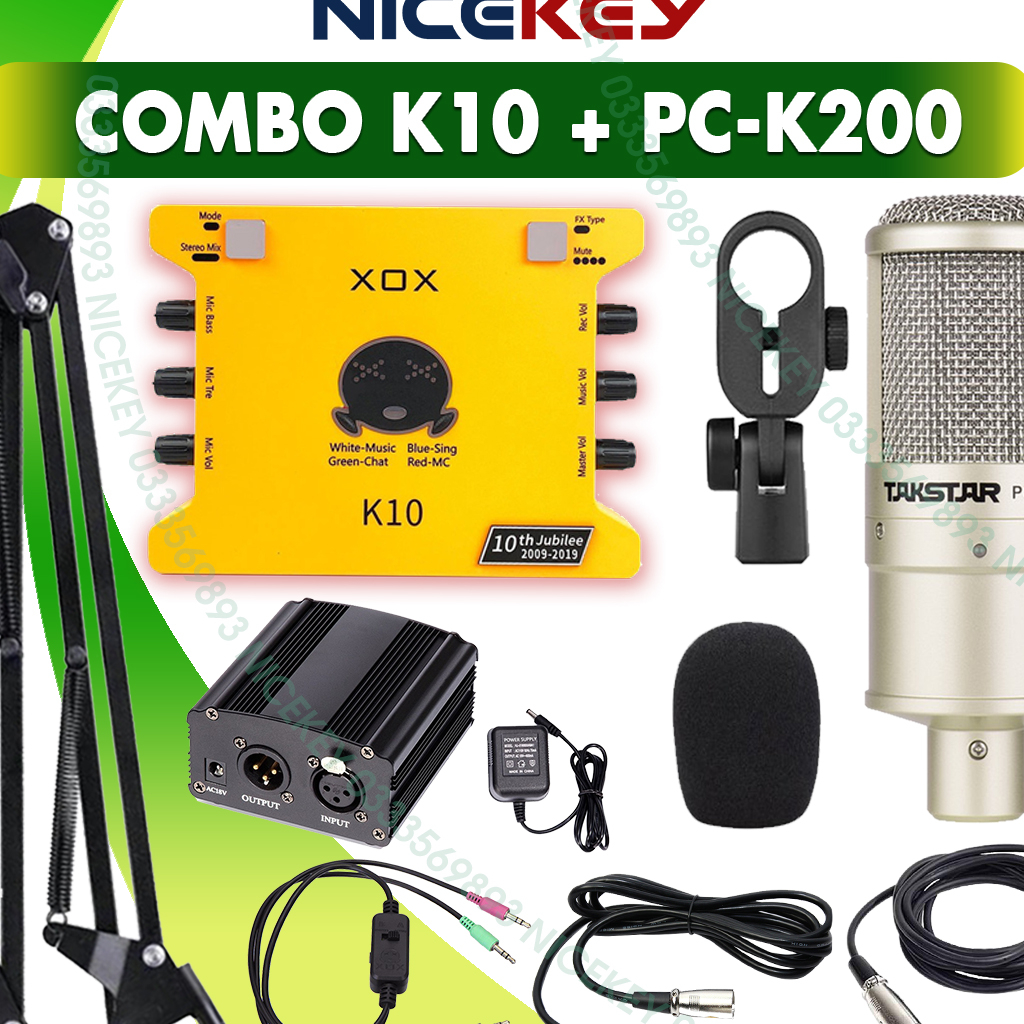 Combo Mic Thu Âm TAKSTAR PC K200, Sound card K10, Micro chuyên nghiệp, hàng chính hãng