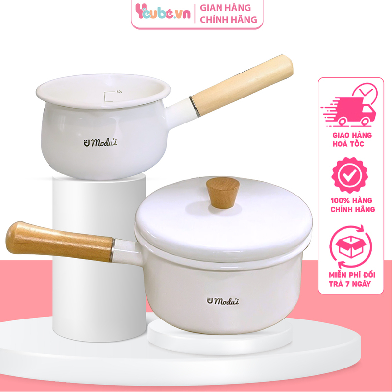 Nồi sứ Modui có nắp cao cấp YEUBEVN tay cầm gỗ, chống dính dung tích 2,3L nấu bột nấu cháo cho bé ăn dặm