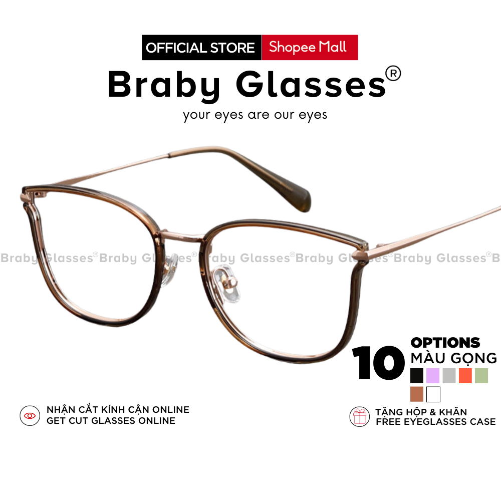 Gọng kính cận mắt vuông tròn nam nữ kiểu dáng mới lạ Braby Glasses chất liệu nhựa TR90 cao cấp sang trọng MK92