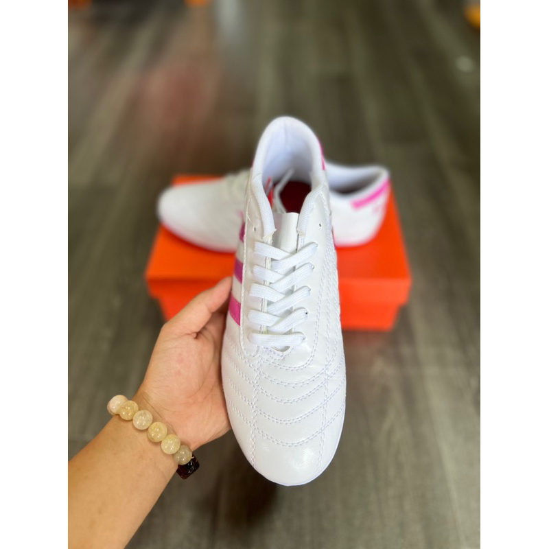 Giày Bóng Đá 3 Sọc Geet Chính Hãng, Trắng Sọc Hồng